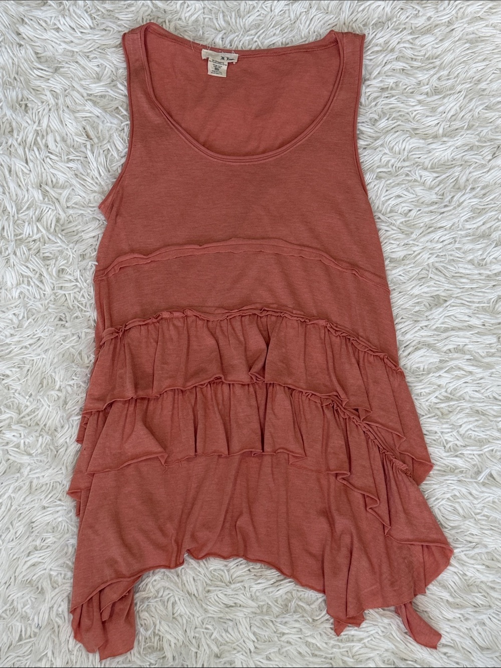 M. Rena Coral Tiered Ruffle Sleeveless Top Size Small